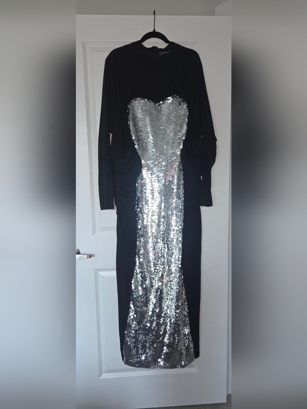 Eloquii Black Maxi Dress with Silver Sequin Front